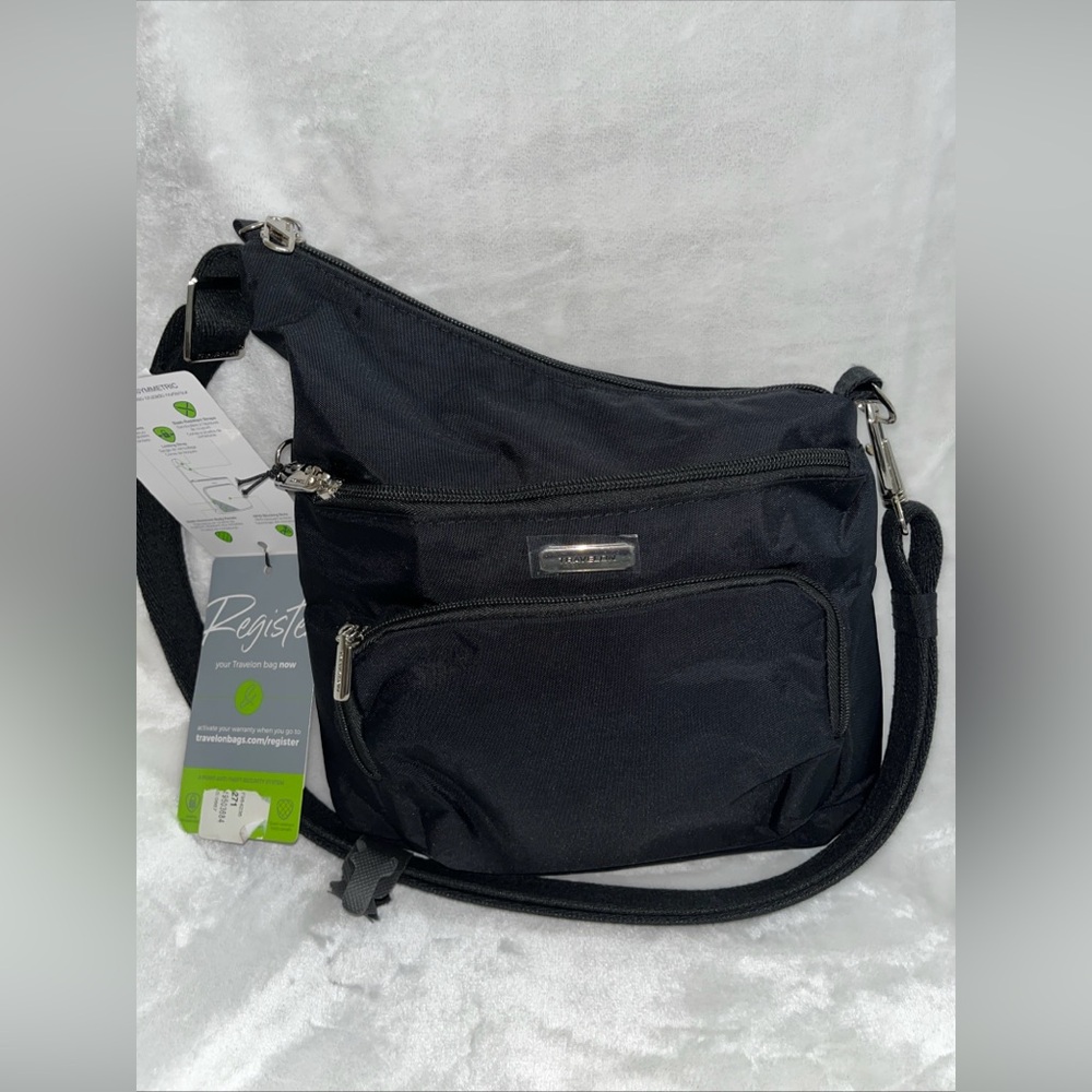 Travelon Anti-Theft Essentials North/South Asymmetric Crossbody Purse Black - Picture 6 of 13